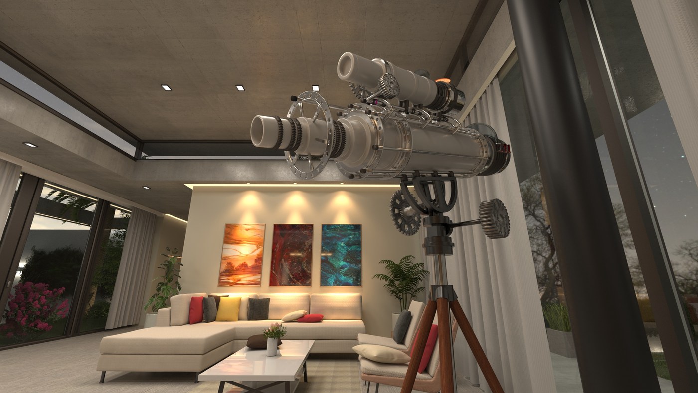 Sala de estar, visualización con pieza escultórica de diseño