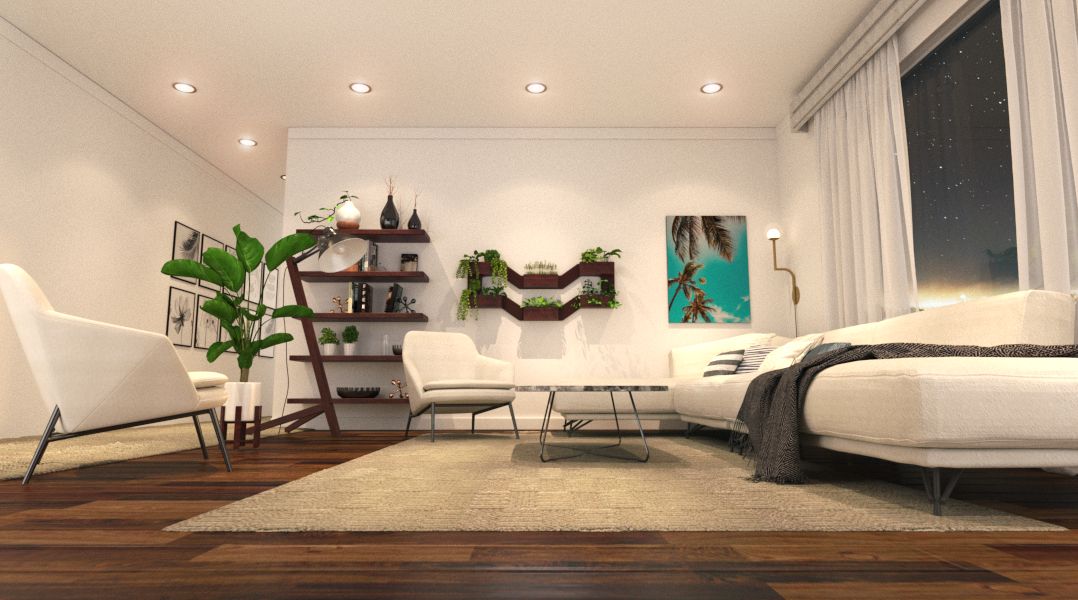Salón, mobiliario e iluminación