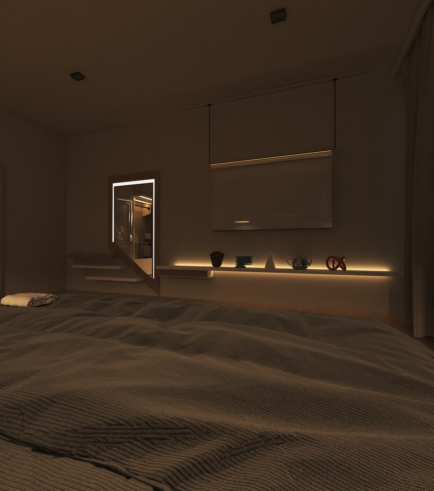 Dormitorio principal, ambiente nocturno con acceso a baño