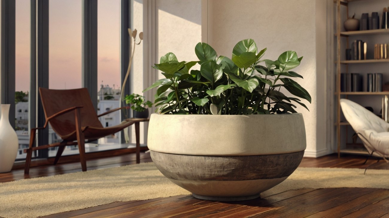Matera de concreto con planta, primeros experimentos con IA generativa