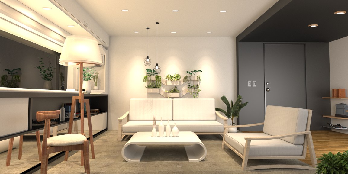 MaterPlant blanco, render de ambientación en sala